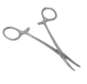 Pet Ear Hair Pulling Serrated Ratchet Forceps, Stainless Steel Grooming Tool, Silver 5" Curved
