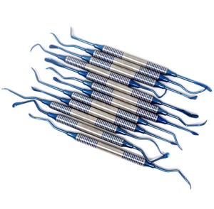 12 Pcs Hollow Handle Dental Composite Filling Blue Titanium Double Ended Stainless Steel Instruments in a Case