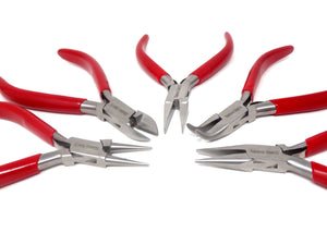 5-Piece Pliers Set Jewelers Kit 5" Stainless Steel Tools Cutting Pliers Beading Professional Jewelry Making Side Cutters Long Bent Nose Needle Nose Pliers