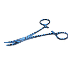 Load image into Gallery viewer, Blue Zebra Coated Full Pattern Mosquito Hemostat Forceps 5.5&quot; Curved
