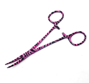 Pink Zebra Coated Full Pattern Mosquito Hemostat Forceps 5.5" Curved