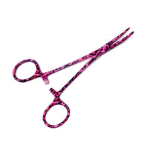 Load image into Gallery viewer, Hemostat Forceps 5.5&quot; (14cm) Curved Serrated Jaws, Stainless Steel, Pink Leopard
