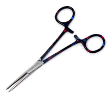 Load image into Gallery viewer, Hemostat Forceps 5.5&quot; (14cm) Straight Serrated Jaws, Stainless Steel, Black Multi Paws Handle
