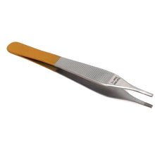 Load image into Gallery viewer, Adson Brown Dissecting Forceps Stainless Steel 9x9 Rat Teeth 4.75&quot; Straight Tweezers Colored Band
