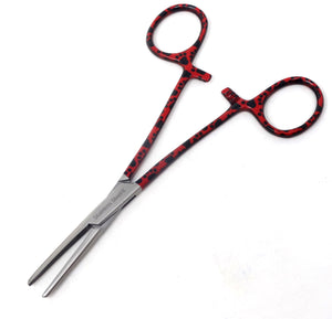 Hemostat Forceps 5.5" (14cm) Straight Serrated Jaws, Stainless Steel, Red Paws Handle