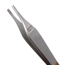 Load image into Gallery viewer, Adson Brown Dissecting Forceps Stainless Steel 9x9 Rat Teeth 4.75&quot; Straight Tweezers Colored Band
