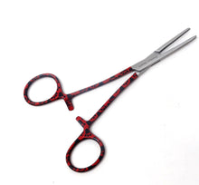 Load image into Gallery viewer, Hemostat Forceps 5.5&quot; (14cm) Straight Serrated Jaws, Stainless Steel, Red Paws Handle
