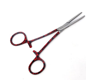 Hemostat Forceps 5.5" (14cm) Straight Serrated Jaws, Stainless Steel, Red Paws Handle