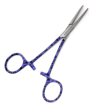 Load image into Gallery viewer, Hemostat Forceps 5.5&quot; (14cm) Straight Serrated Jaws, Stainless Steel, Purple Paws Handle
