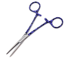 Load image into Gallery viewer, Hemostat Forceps 5.5&quot; (14cm) Straight Serrated Jaws, Stainless Steel, Purple Paws Handle
