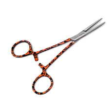 Load image into Gallery viewer, Hemostat Forceps 5.5&quot; (14cm) Straight Serrated Jaws, Stainless Steel, Orange Paws Handle
