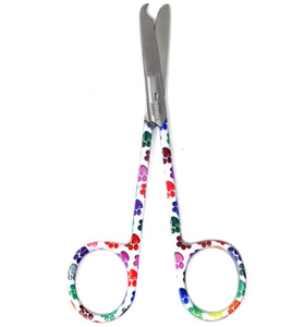 Embroidery Sewing Scissors, One Hook Blade, Stainless Steel 4.5" Shears, White Multi Paws Handle