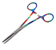 Load image into Gallery viewer, Hemostat Forceps 5.5&quot; (14cm) Straight Serrated Jaws, Stainless Steel, Tie Dye Handle
