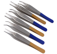 Load image into Gallery viewer, Set of 6 Adson Forceps Stainless Steel 4.75&quot; Straight + Angled Dissecting Tweezers, Color Coded
