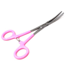 Load image into Gallery viewer, Pink PVC Vinyl Grip Handle Hemostat Forceps Curved Serrated 6&quot;
