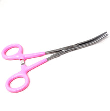 Load image into Gallery viewer, Pink PVC Vinyl Grip Handle Hemostat Forceps Curved Serrated 6&quot;
