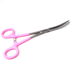 Pink PVC Vinyl Grip Handle Hemostat Forceps Curved Serrated 6"