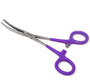 Purple PVC Vinyl Grip Handle Hemostat Forceps Curved Serrated 6"