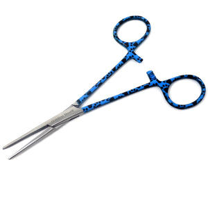 Hemostat Forceps 5.5" (14cm) Straight Serrated Jaws, Stainless Steel, Blue Paws Handle