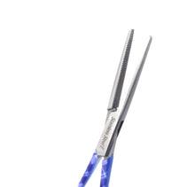 Load image into Gallery viewer, Hemostat Forceps 5.5&quot; (14cm) Straight Serrated Jaws, Stainless Steel, Purple Plaids Handle

