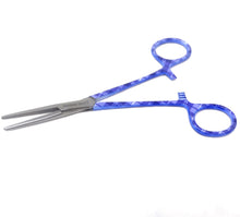 Load image into Gallery viewer, Hemostat Forceps 5.5&quot; (14cm) Straight Serrated Jaws, Stainless Steel, Purple Plaids Handle
