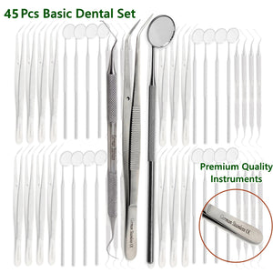 10 Sets of 45 Dental Instruments - Stainless Steel College Cotton Pliers, Double Ended Explorer#5 and Mouth Mirror