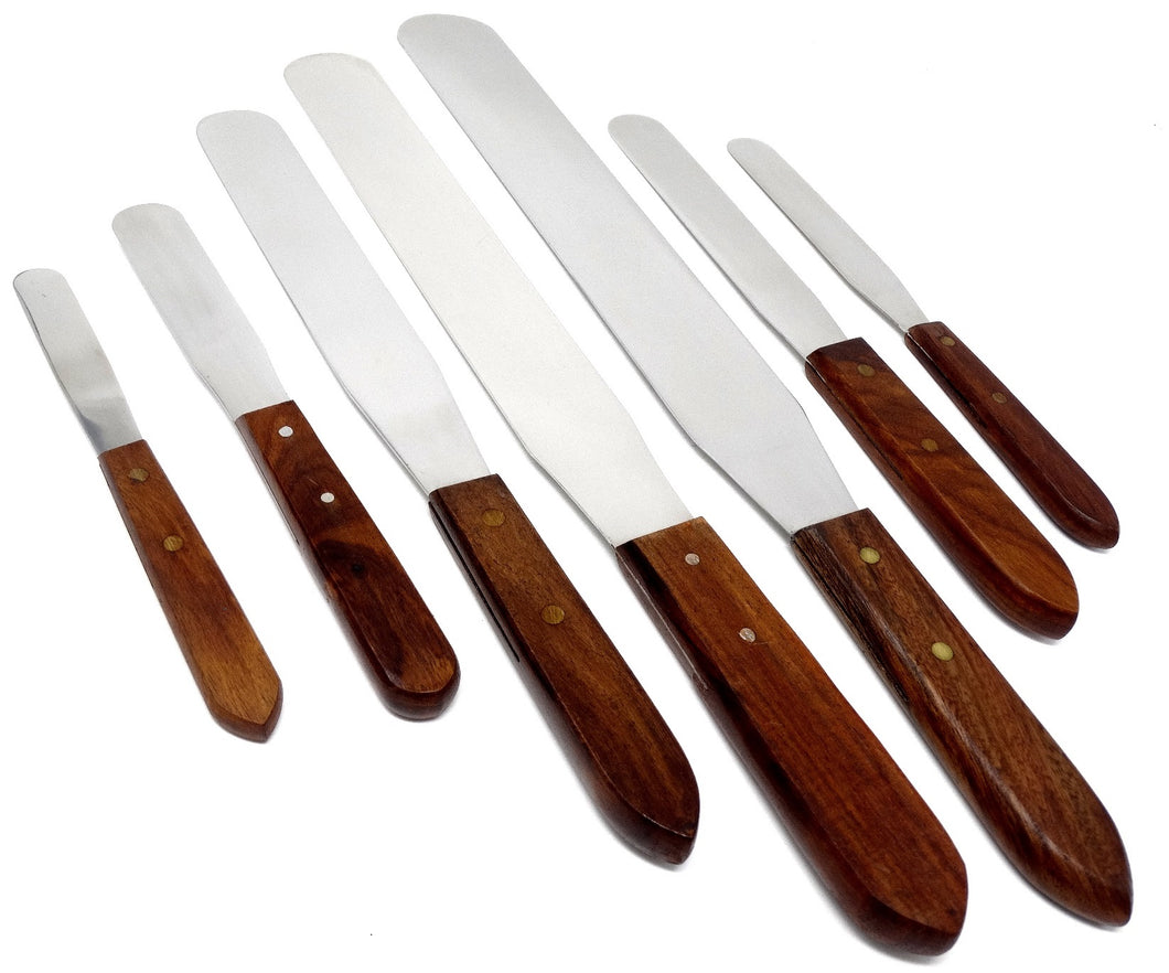 Set of 7 pcs Wooden handle Lab Spatula Set, Stainless Steel