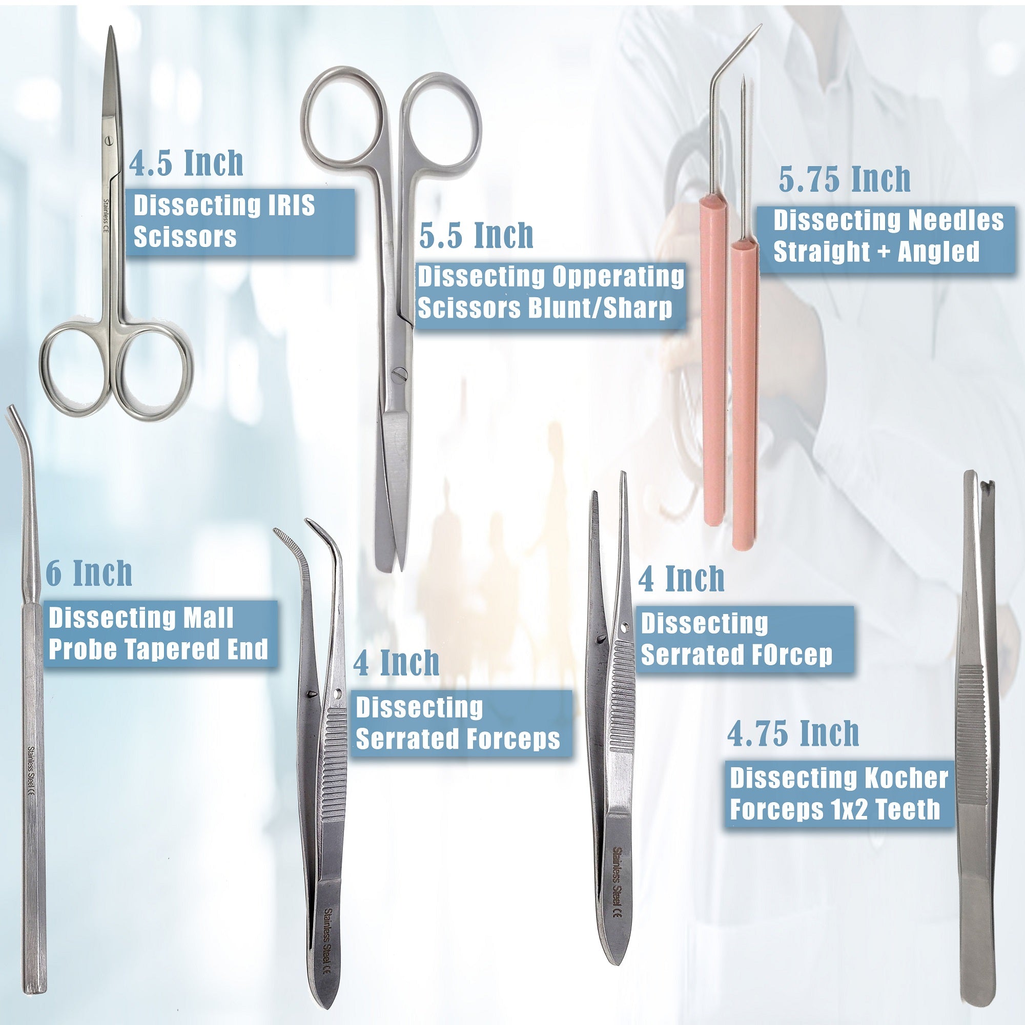 thumbnail image 2 of DDP 40-Piece Biology Lab Dissecting Kit – Medical Student Anatomy Set – #10 Scalpel Blades, Handle #3 – Pakistan 2 of 3