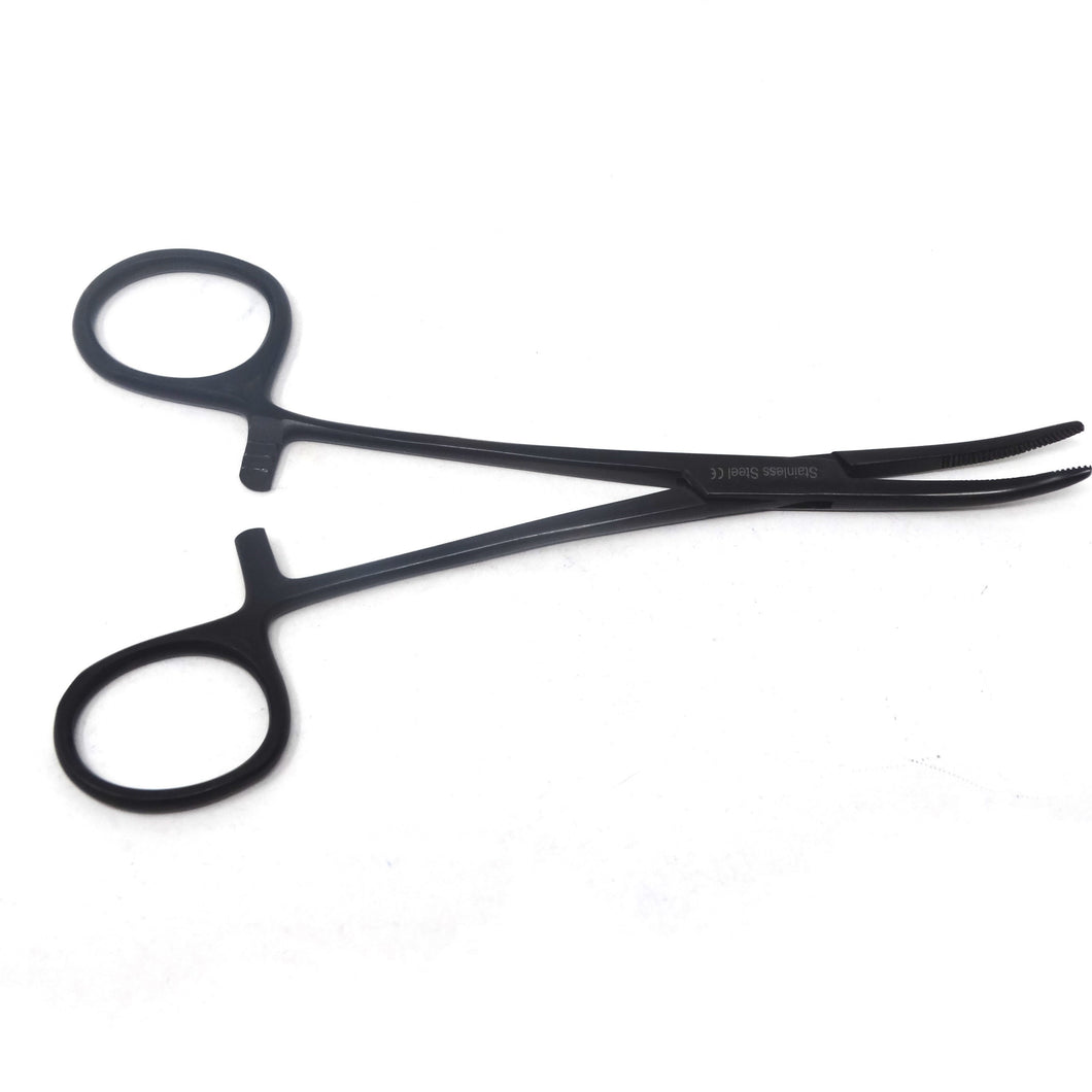 Pet Ear Hair Pulling Half Serrated Ratchet Forceps, Stainless Steel Grooming Tool, Black 5.5