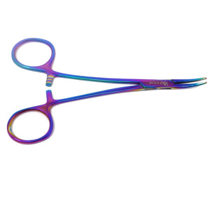 Pet Ear Hair Pulling Serrated Ratchet Forceps, Stainless Steel Grooming Tool, Multicolor 5" Curved