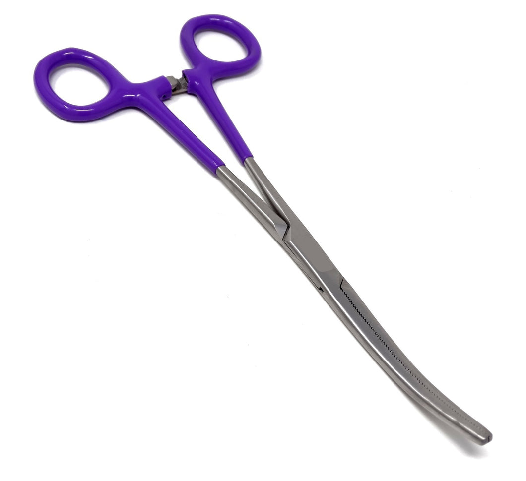 Purple PVC Vinyl Grip Handle Hemostat Forceps Curved Serrated 10