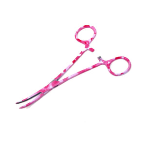 Pet Ear Hair Pulling Serrated Ratchet Forceps, Stainless Steel Grooming Tool, Pink Hearts 5.5" CRV