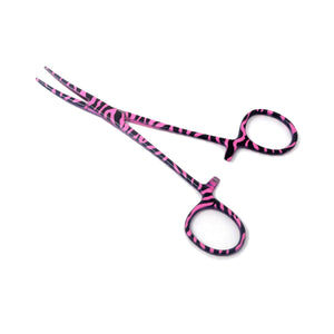 Pet Ear Hair Pulling Serrated Ratchet Forceps, Stainless Steel Grooming Tool, Pink Swirls 5.5" CRV