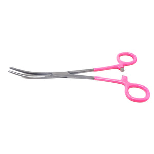Pet Hair Pulling Serrated Ratchet Forceps, Stainless Steel Grooming Tool, Pink Vinyl Grip 8" CRV
