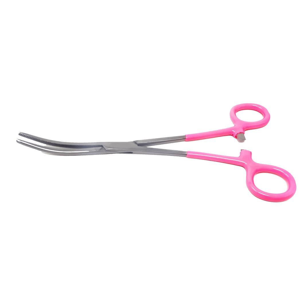 Pet Hair Pulling Serrated Ratchet Forceps, Stainless Steel Grooming Tool, Pink Vinyl Grip 8
