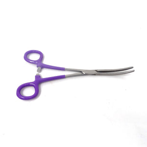 Pet Hair Pulling Serrated Ratchet Forceps, Stainless Steel Grooming Tool, Purple Vinyl Grip 8"CRV