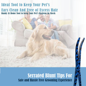 Dog Cat Ear Cleaning Forceps 5.5" CRV Pet Hair Pulling Clamp Tweezers Grooming, BLUE Paws