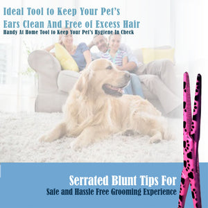 Dog Cat Ear Cleaning Forceps 5.5" STR Pet Hair Pulling Clamp Tweezers Grooming, PINK Paws