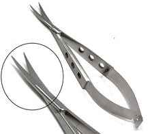 Load image into Gallery viewer, Castroviejo Micro Scissors 4.5" Curved, Fenestrated Flat Handle
