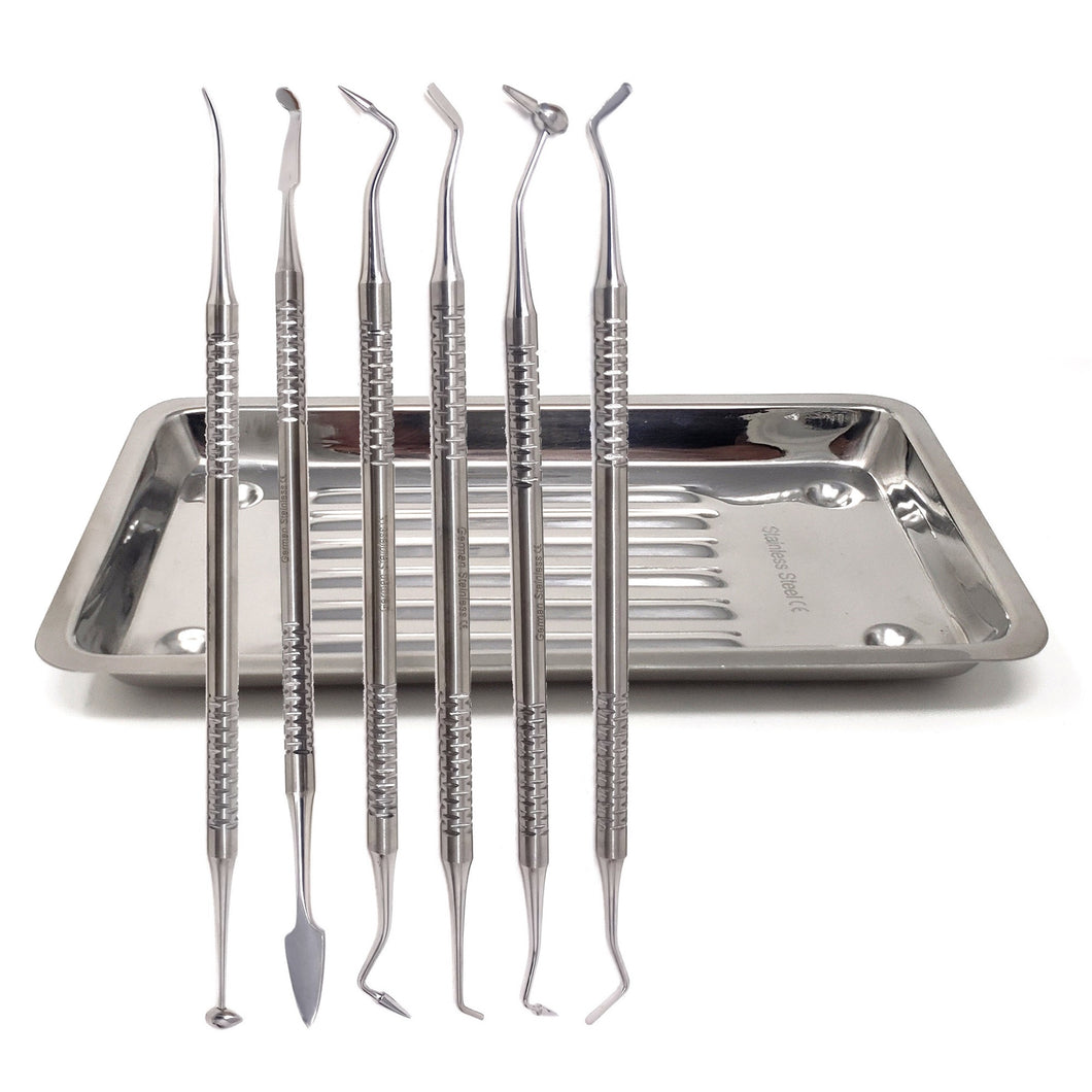 Dental Composite Resin Filling Spatulas Set with Scalar Tray Stainless Steel Instruments