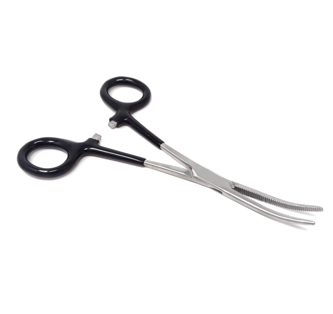 Pet Hair Pulling Serrated Ratchet Forceps, Stainless Steel Grooming Tool, Black Vinyl Grip 6