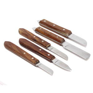 5 PCS Set of Wooden Handle Carving Knives Polished Blades Hand Tools - 5R, 6R, 7R, 9R, and 12R