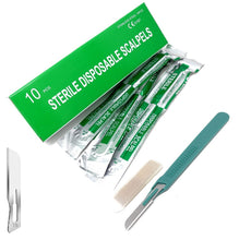 Load image into Gallery viewer, Disposable Scalpels #16, 10/bx Stainless Steel Blades, Plastic Handle
