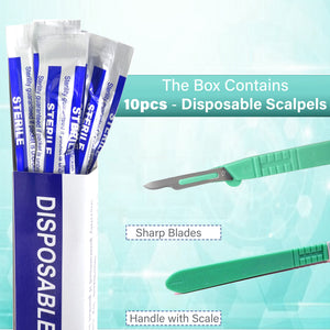 Disposable Scalpels #15, 10/bx Carbon Steel Blades, Plastic Handle