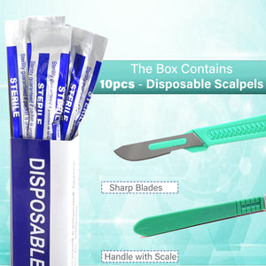 Disposable Scalpels #22, 10/bx Carbon Steel Blades, Plastic Handle