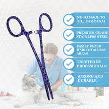 Load image into Gallery viewer, Dog Cat Ear Cleaning Forceps 5.5&quot; STR Pet Hair Pulling Clamp Tweezers Grooming, PURPLE Paws
