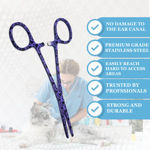 Dog Cat Ear Cleaning Forceps 5.5" STR Pet Hair Pulling Clamp Tweezers Grooming, PURPLE Paws