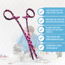 Load image into Gallery viewer, Dog Cat Ear Cleaning Forceps 5.5&quot; STR Pet Hair Pulling Clamp Tweezers Grooming, PINK Paws
