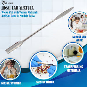 Stainless Steel Double Ended Micro Lab Spatula Sampler, Semi Circle Scoop Spoon & Tapered Arrow End, 7" Length