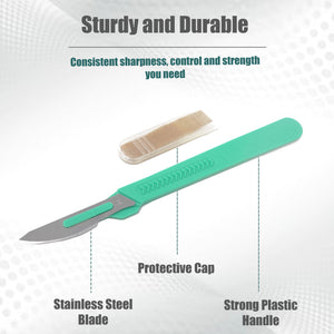 Disposable Scalpels #24, 10/bx Carbon Steel Blades, Plastic Handle